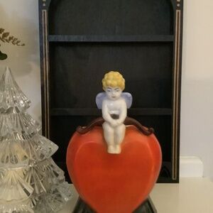 Vintage Valentine Cupid on Ceramic Heart Planter - Germany